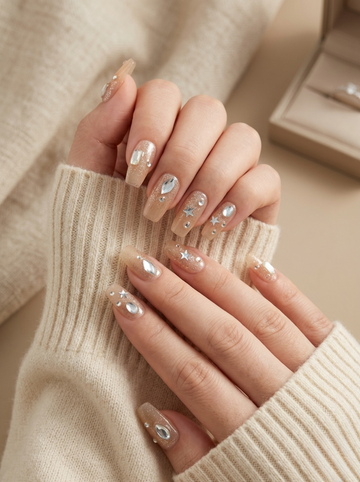[NV-FY-008] Celestial Shimmer Silver Star & Gem Nude Set