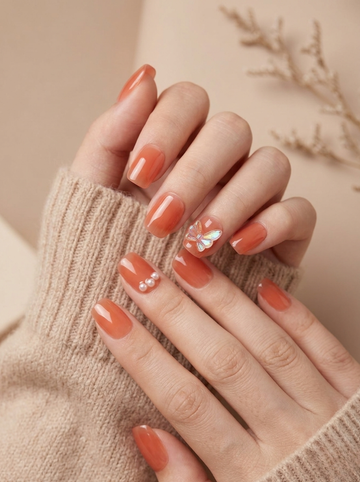 [NV-FY-009] Terracotta Glow Iridescent Butterfly & Pearl Set