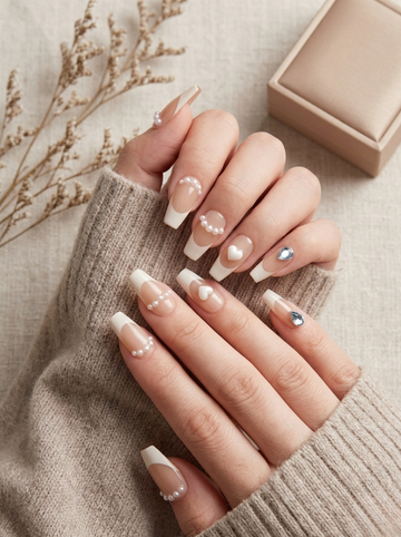 [NV-FY-010] Pearl & Heart French Elegance Gem Set