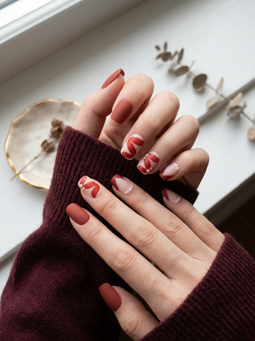 [NV-FY-014] Matte Burgundy Autumn Leaf & Pearl Set