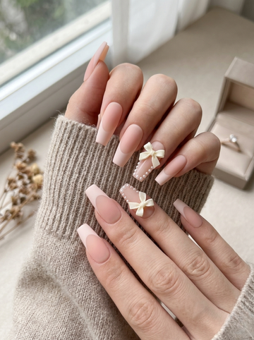 [NV-FR-026] Matte Pearl Bow French Set