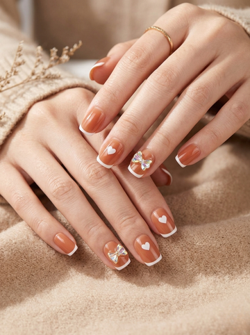 [NV-FR-027] Caramel Glaze Heart & Butterfly French Set