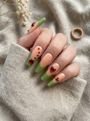 [NV-FR-028] Olive & Ruby Crystal Glamour French Set