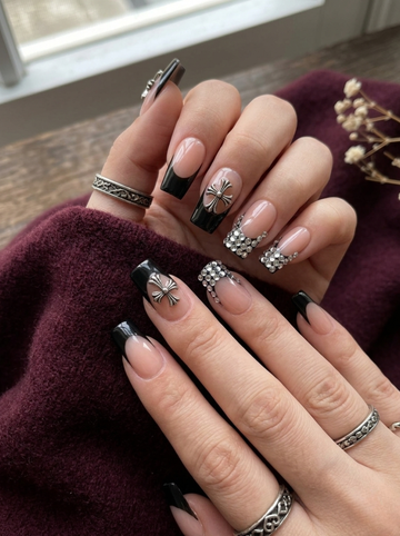 [NV-FR-029] Gothic Chrome Cross & Diamond French Set