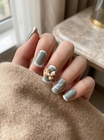 [NV-FY-032] Sage Marble & 3D Cream Bow Luxe Set