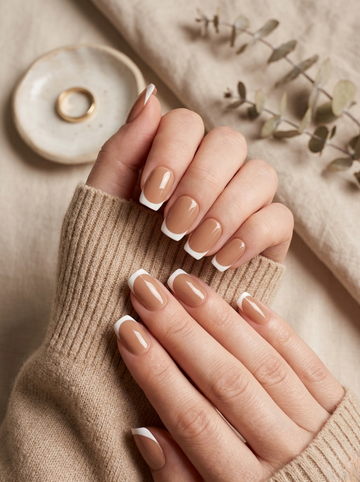 [NV-FR-002] Modern Mocha French Tips with Bold White Edges